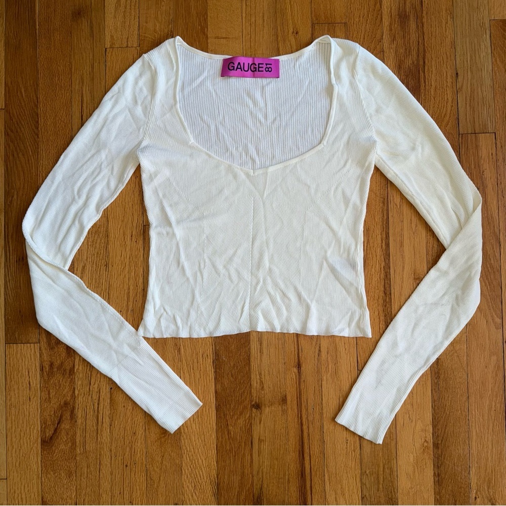 GAUGE81 Long‎ Sleeve Sweetheart Neck Shirt Ivory Off White Small